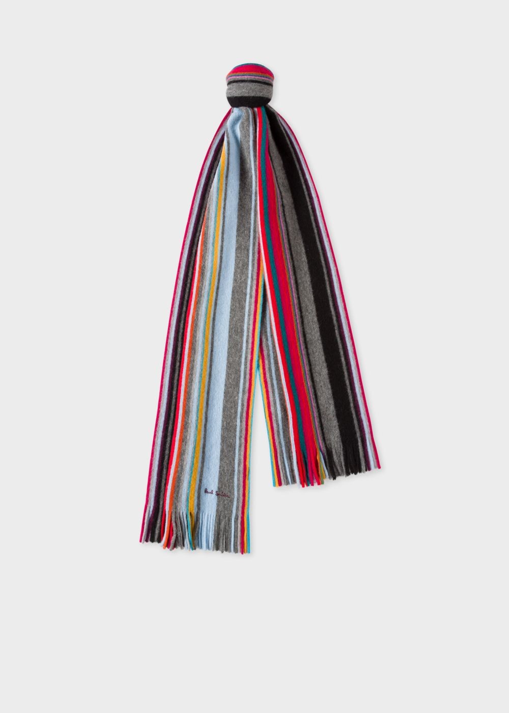 Paul Smith Men's Grey Fennel-Stripe Wool Scarf