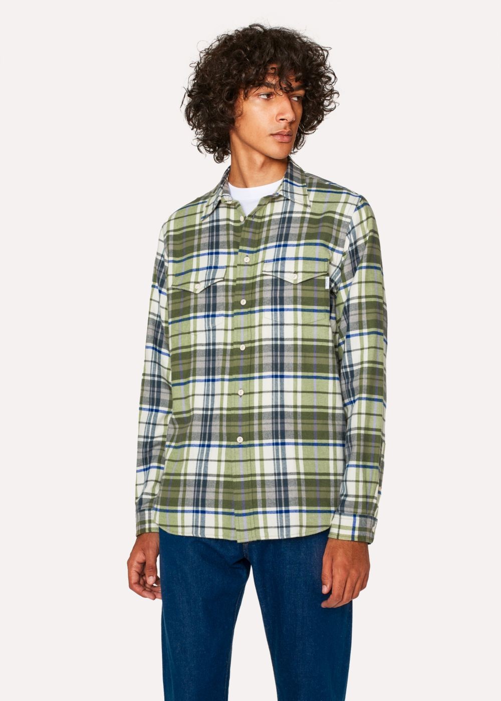 Paul Smith Mens's Classic-Fit Green Check Patch-Pocket Tshirt