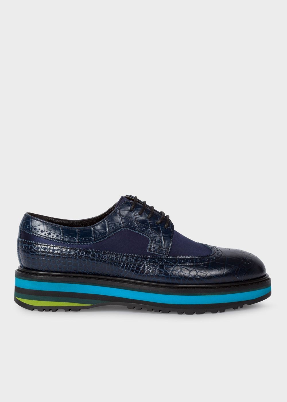 Paul Smith Women's Dark Navy Mock-Croc Leather 'grand' Brogues With Striped Soles Trainers