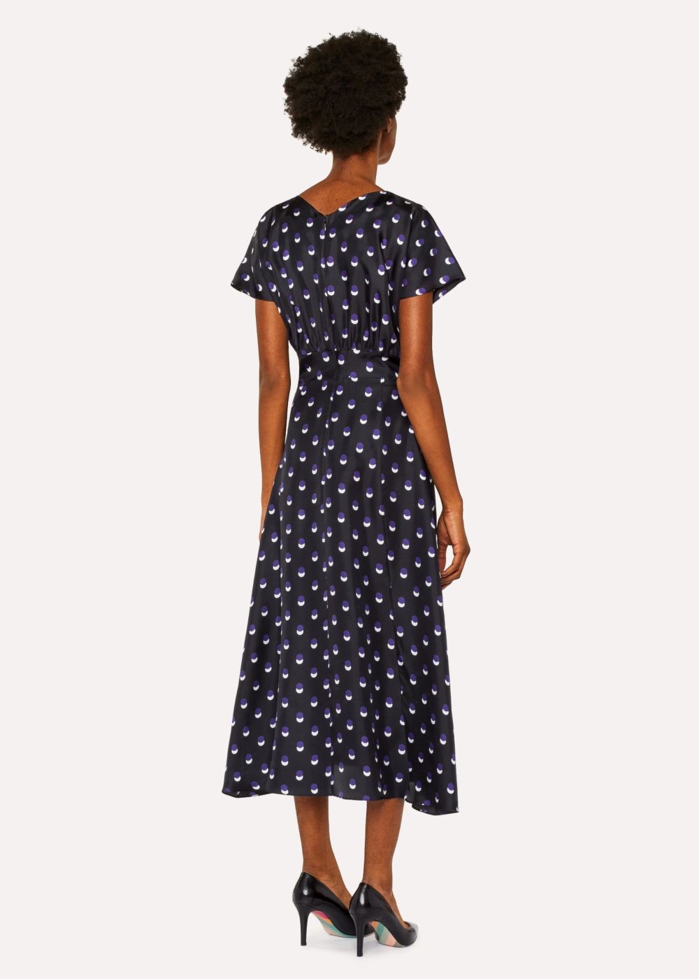 Paul Smith Women's Black V-Neck Silk Dress With 'eclipse Spot' Print