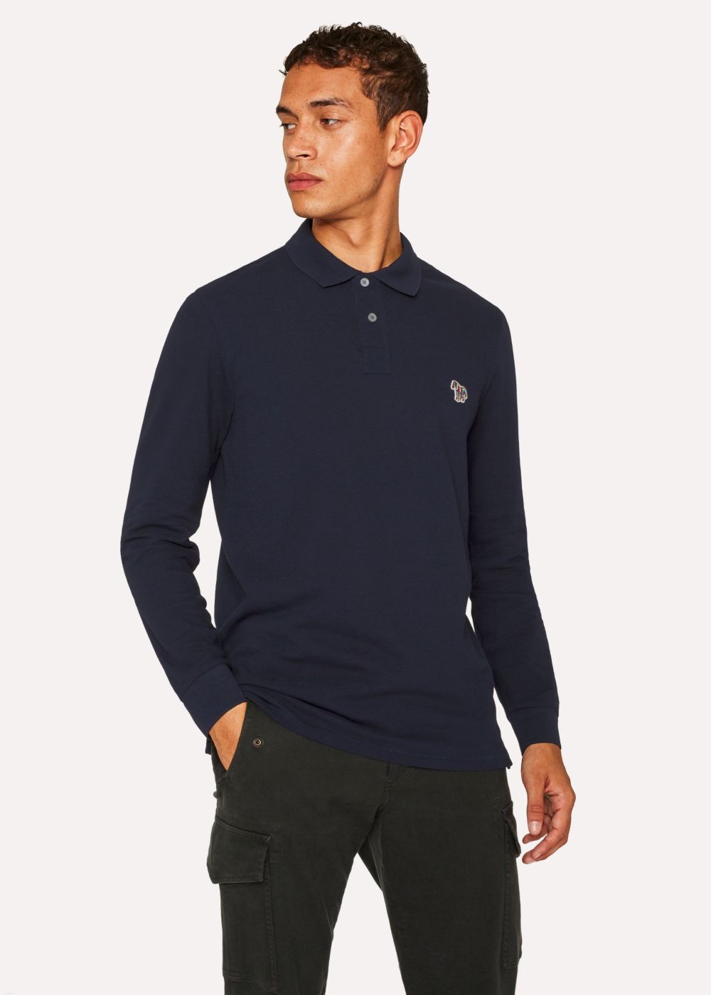 Paul Smith Mens's Navy Organic-Cotton Zebra Logo Long-Sleeve Polo Tshirt