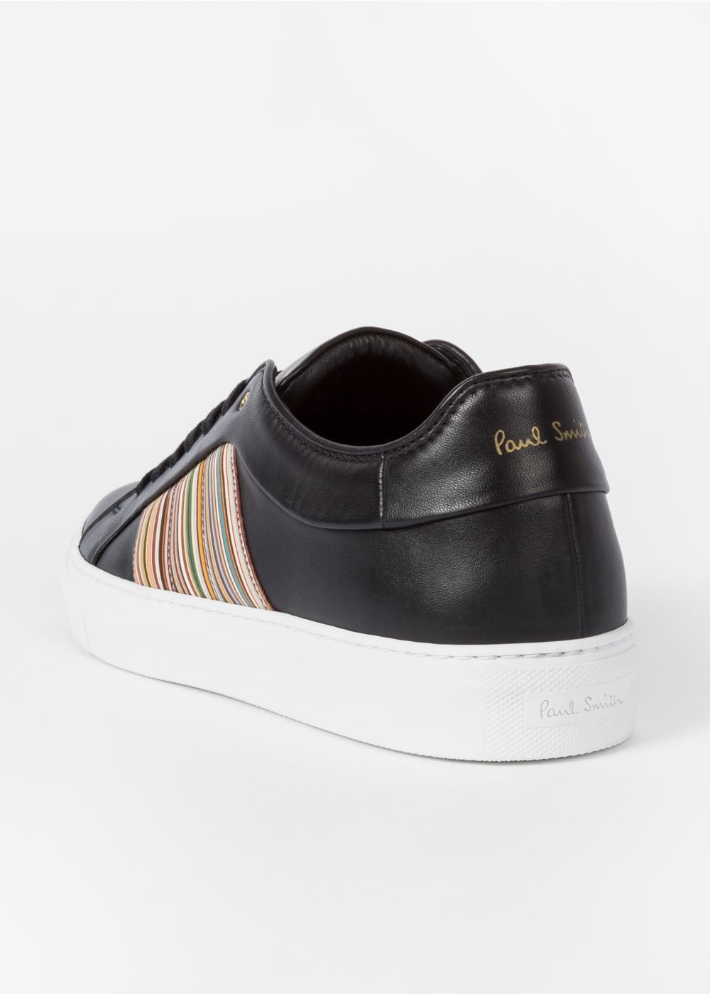 Paul Smith Men's Black Leather 'ivo' Sneaker With Signature Stripe Panels