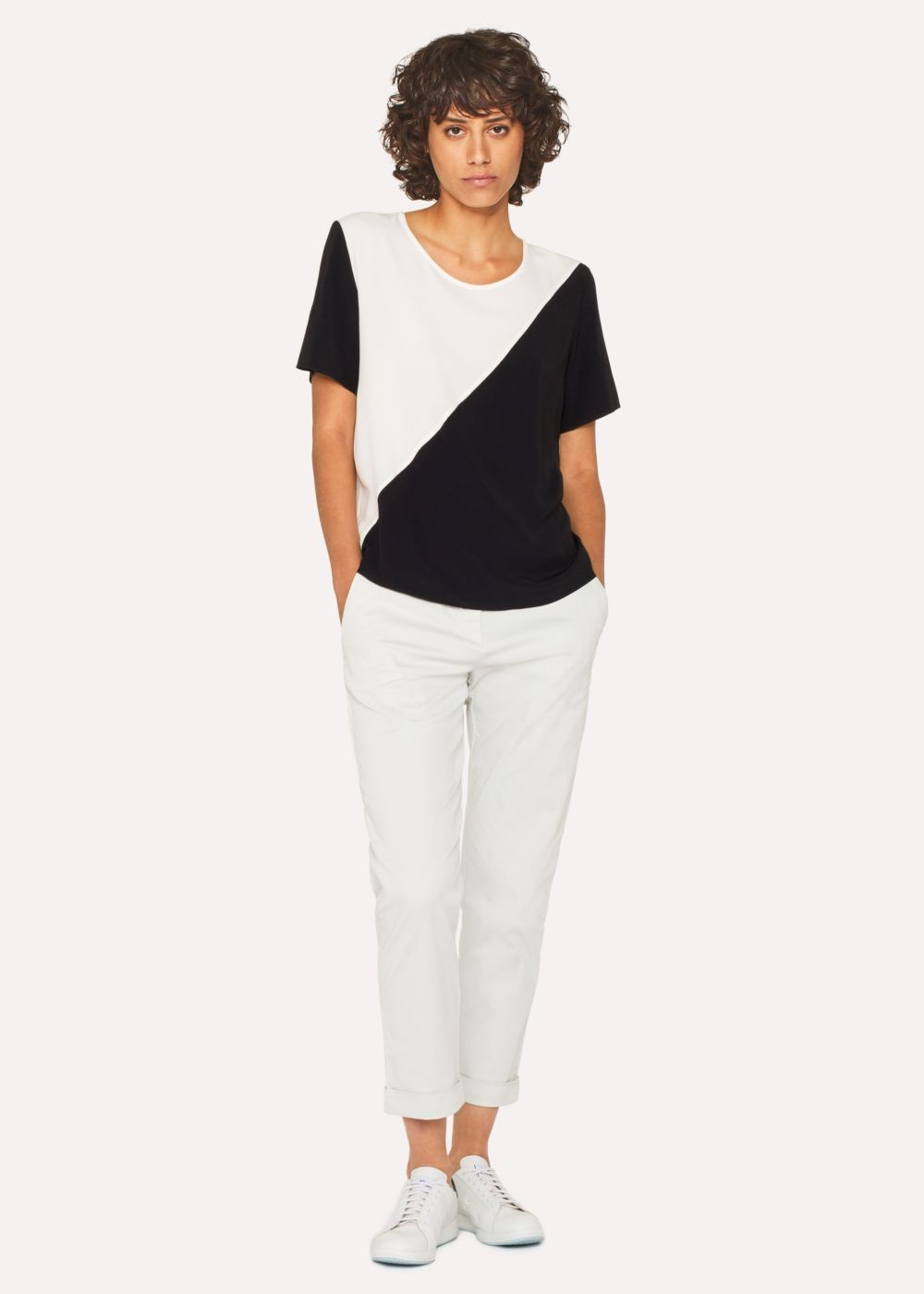 Paul Smith Women's Black And White Silk-Blend Colour Block Top