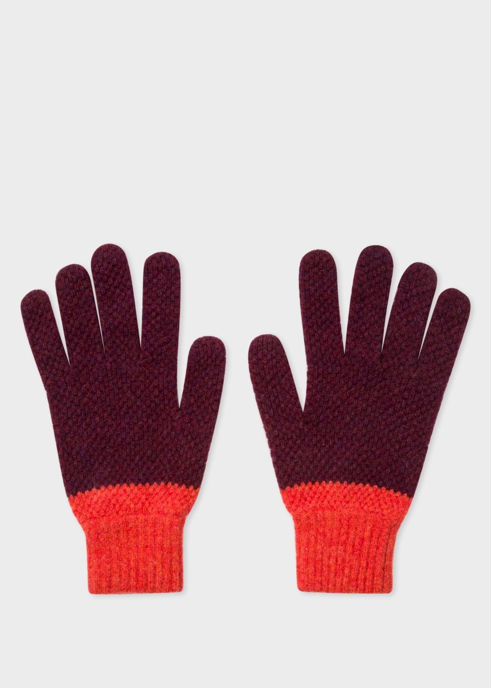 Paul Smith Men's Burgundy Cable Knit Wool Gloves