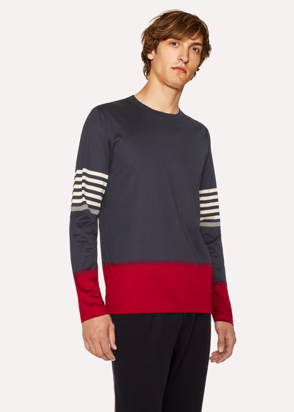 Paul Smith Men's Navy And Burgundy Cotton Long-Sleeve Tshirt