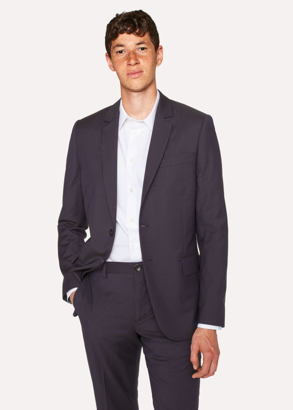 Paul Smith Mens's Mid-Fit Navy Check Wool-Blend Blazer Clothing