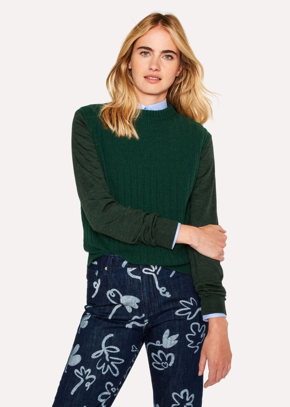 Paul Smith Womens's Dark Green Ribbed Wool-Blend Sweater