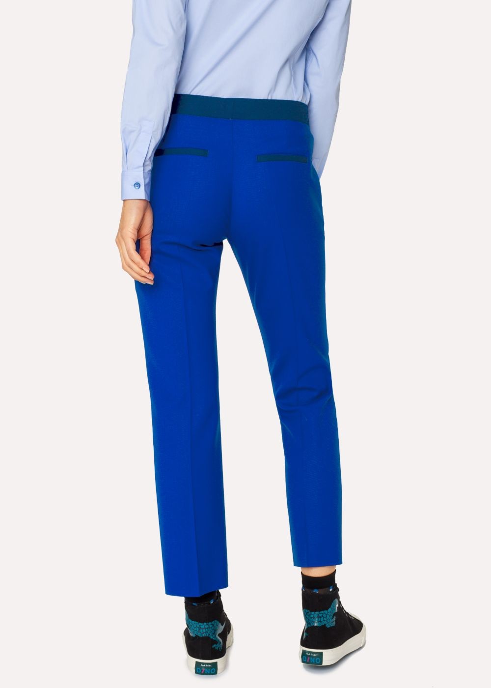 Paul Smith Women's Slim-Fit Cobalt Blue Wool-Hopsack Pants With Contrast Waistband