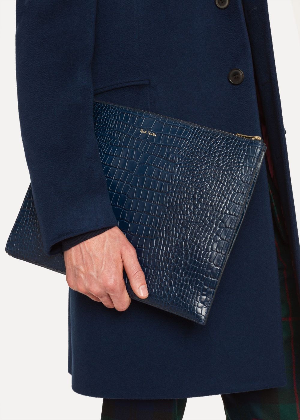 Paul Smith Men's Blue 'bright Stripe' Mock-Croc Leather Document Pouch Accessories