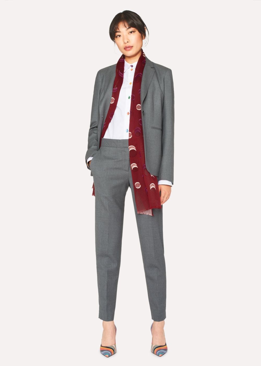 Paul Smith Women's Burgundy Fil Coupé Moon Pattern Cotton-Silk Scarf