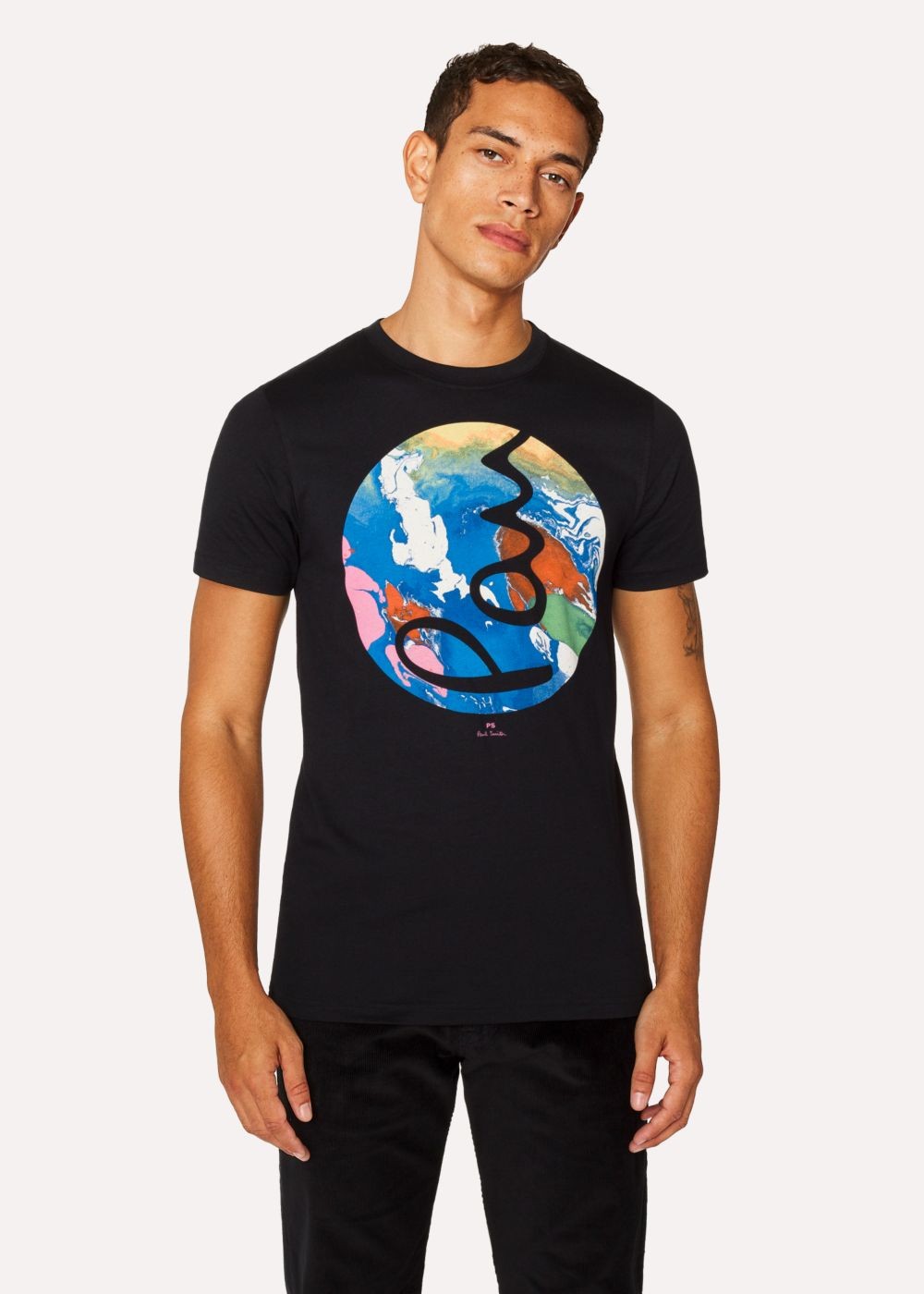 Paul Smith Men's Slim-Fit Black 'marble Circle' Organic-Cotton Tshirt