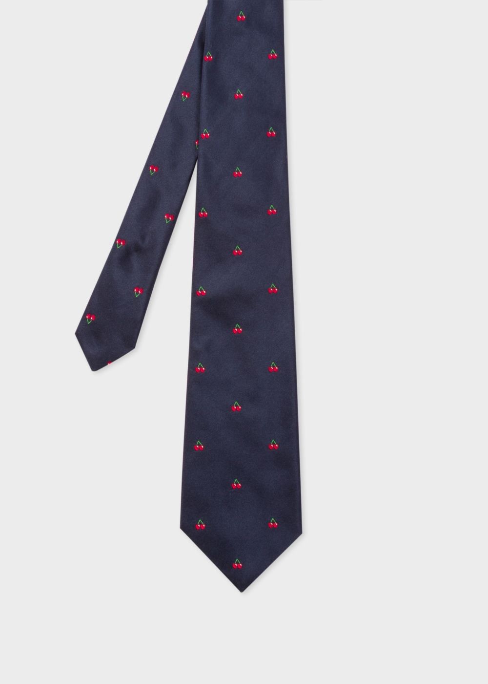Paul Smith Men's Navy Embroidered Cherries Silk Tie