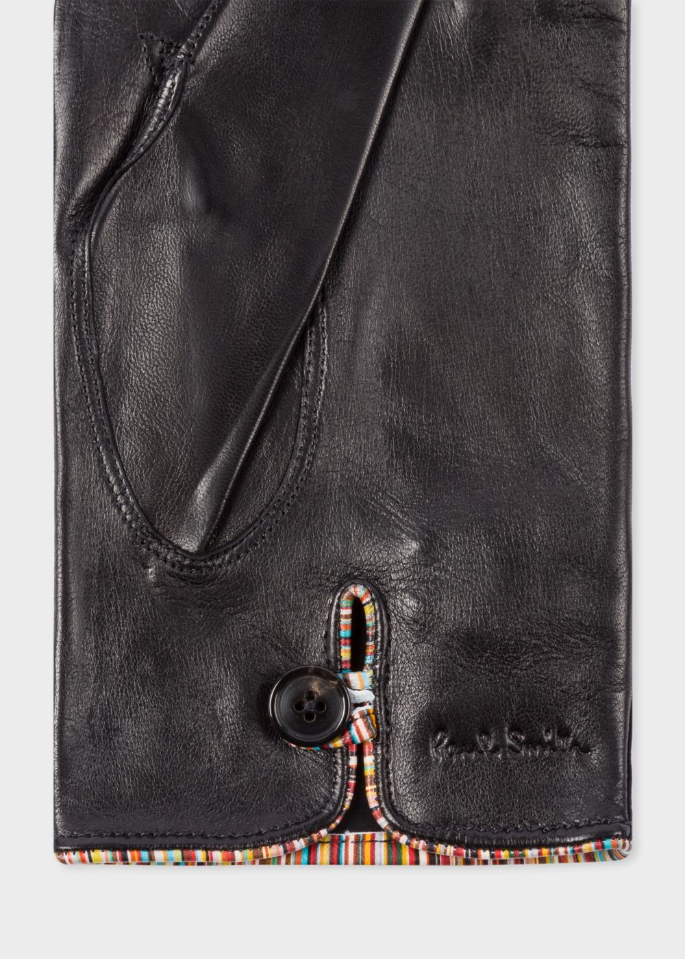 Paul Smith Mens's Black Leather Gloves With 'signature Stripe' Piping