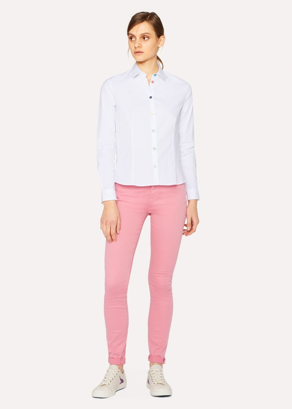 Paul Smith Women's White Slim-Fit Stretch-Cotton Tees With Multi-Colour Buttons