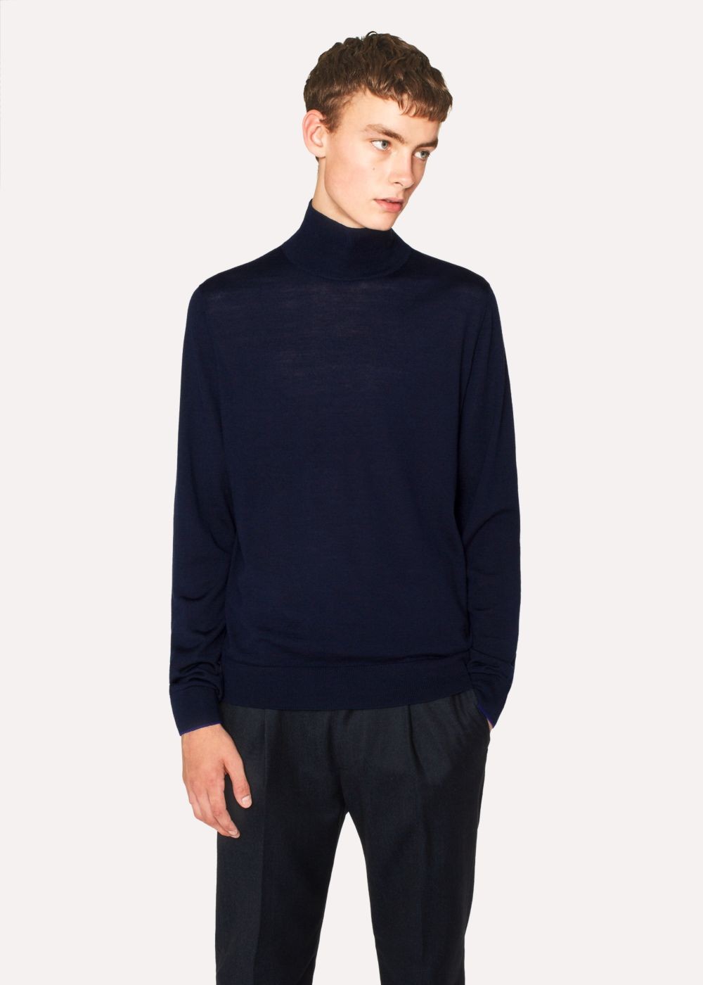 Paul Smith Mens's Navy Funnel-Neck Merino Wool Sweater