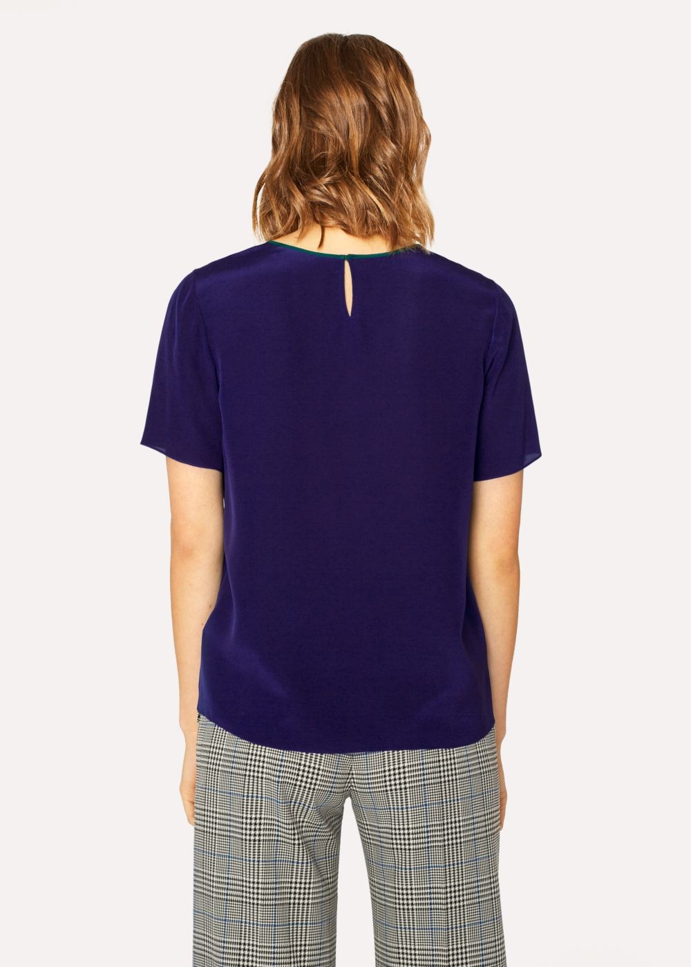 Paul Smith Lady's Cobalt Blue Silk Top With Contrasting Trim
