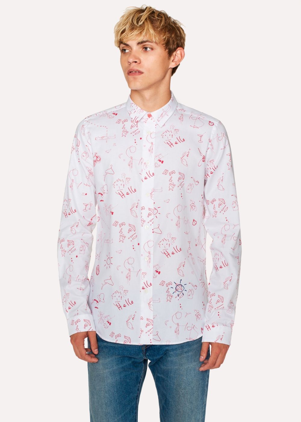 Paul Smith Men's Slim-Fit White 'paul's Sketchbook' Print shirt