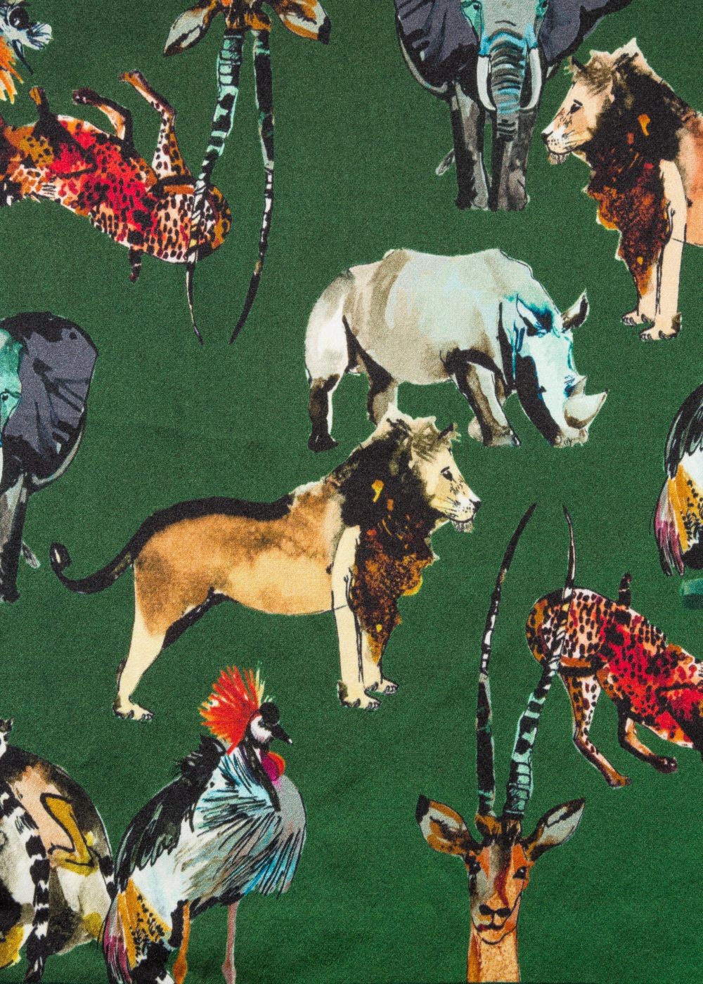 Paul Smith Mens's Green 'safari Animals' Print Silk Pocket Square Accessories