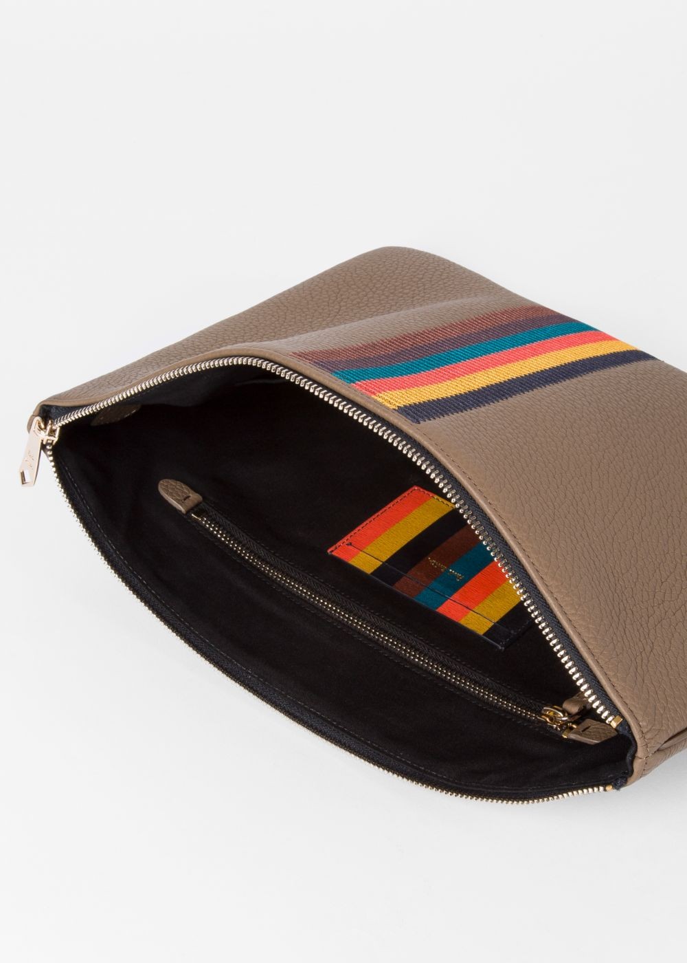 Paul Smith Men's Taupe 'bright Stripe' Leather Document Pouch Accessories