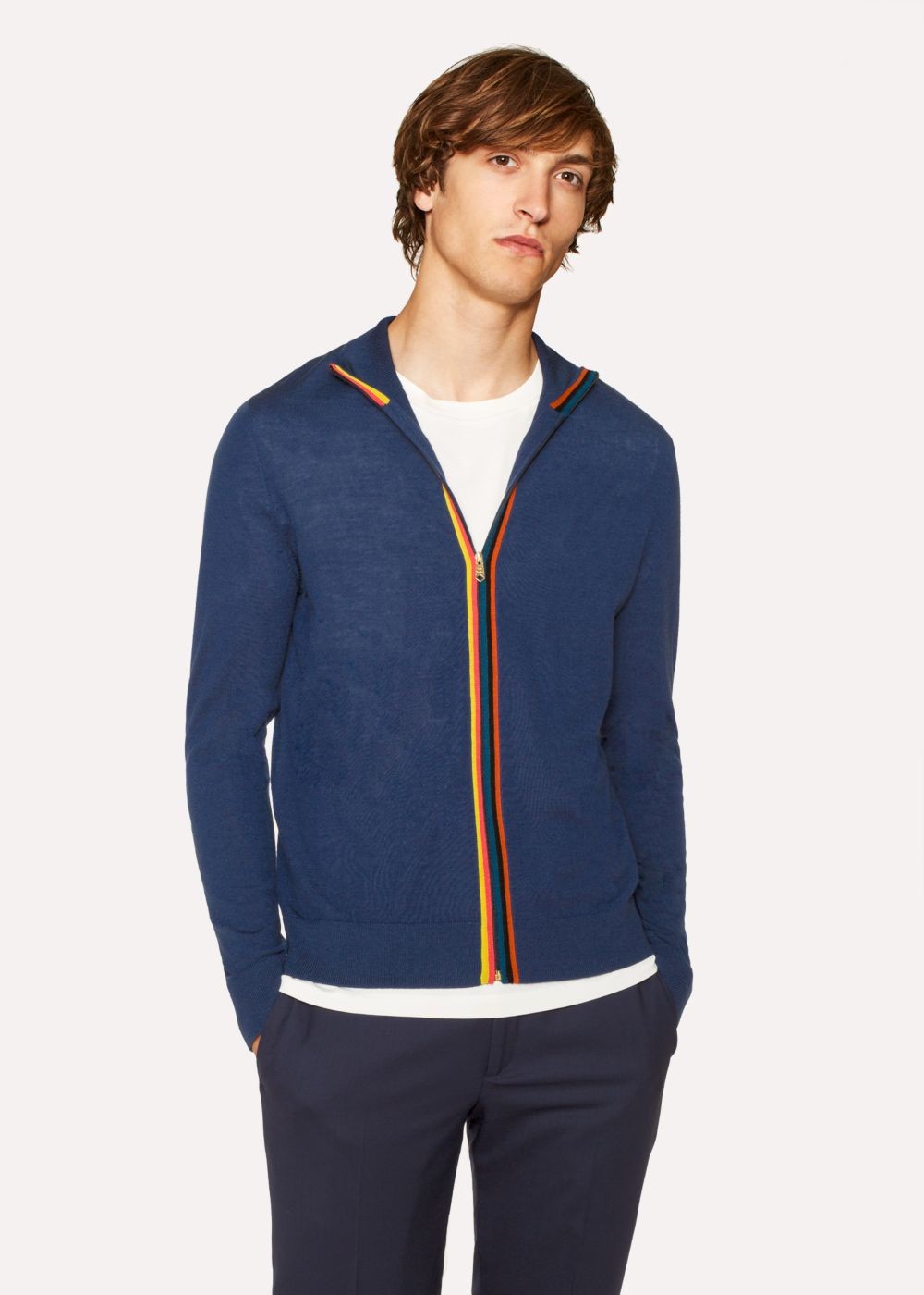 Paul Smith Men's Slate Blue Wool 'artist Stripe' Zip-Through Cardigan Clothing