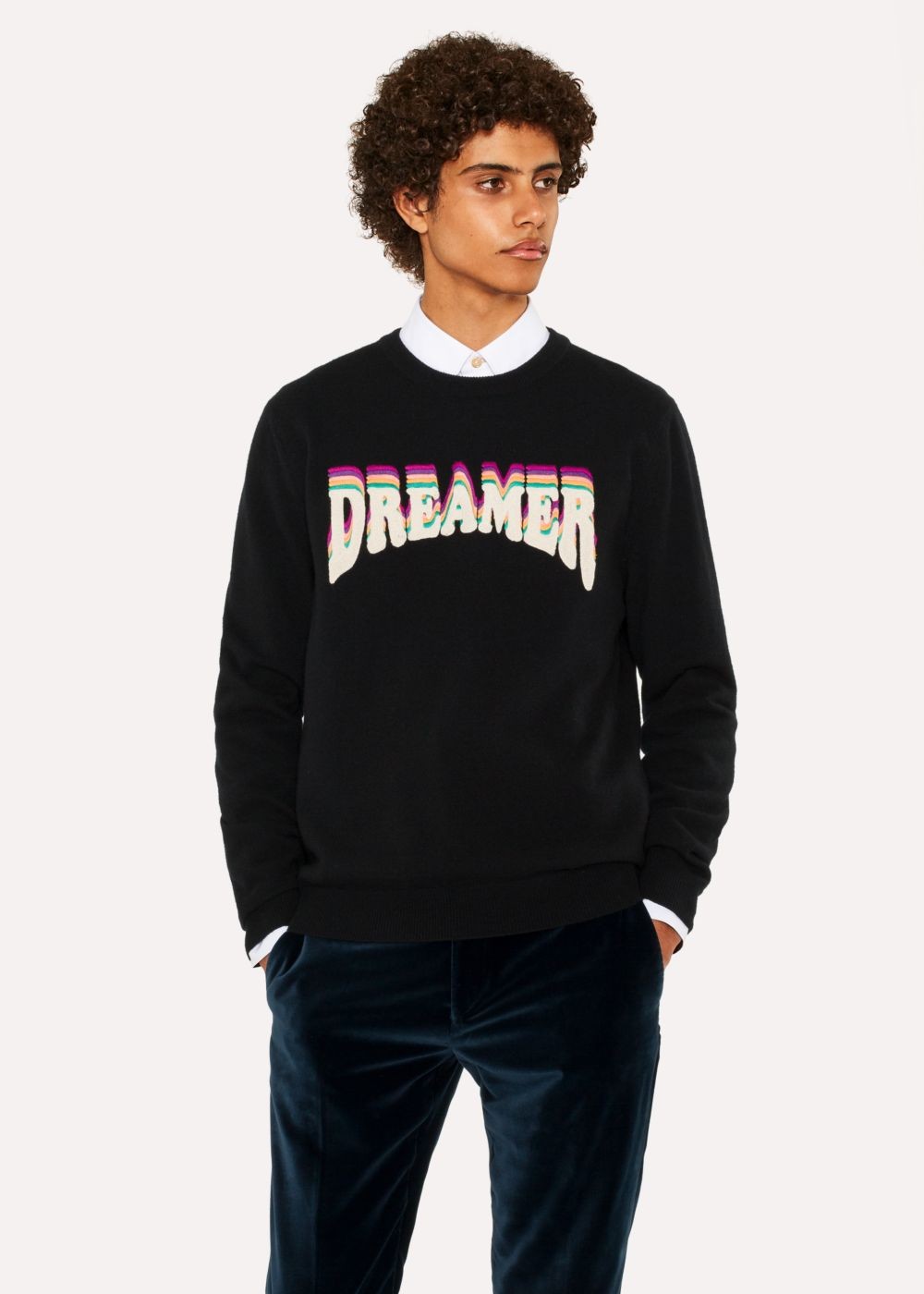 Paul Smith Mens's Black Lambswool Sweater With 'dreamer' Embroidery