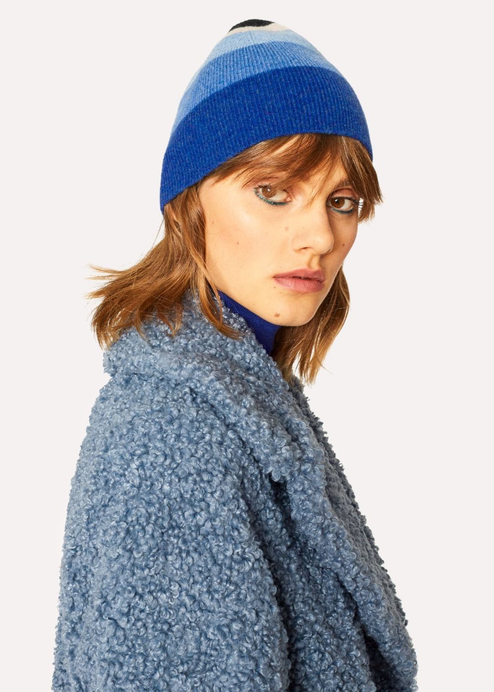 Paul Smith Women's Blue Striped Wool Beanie Hats
