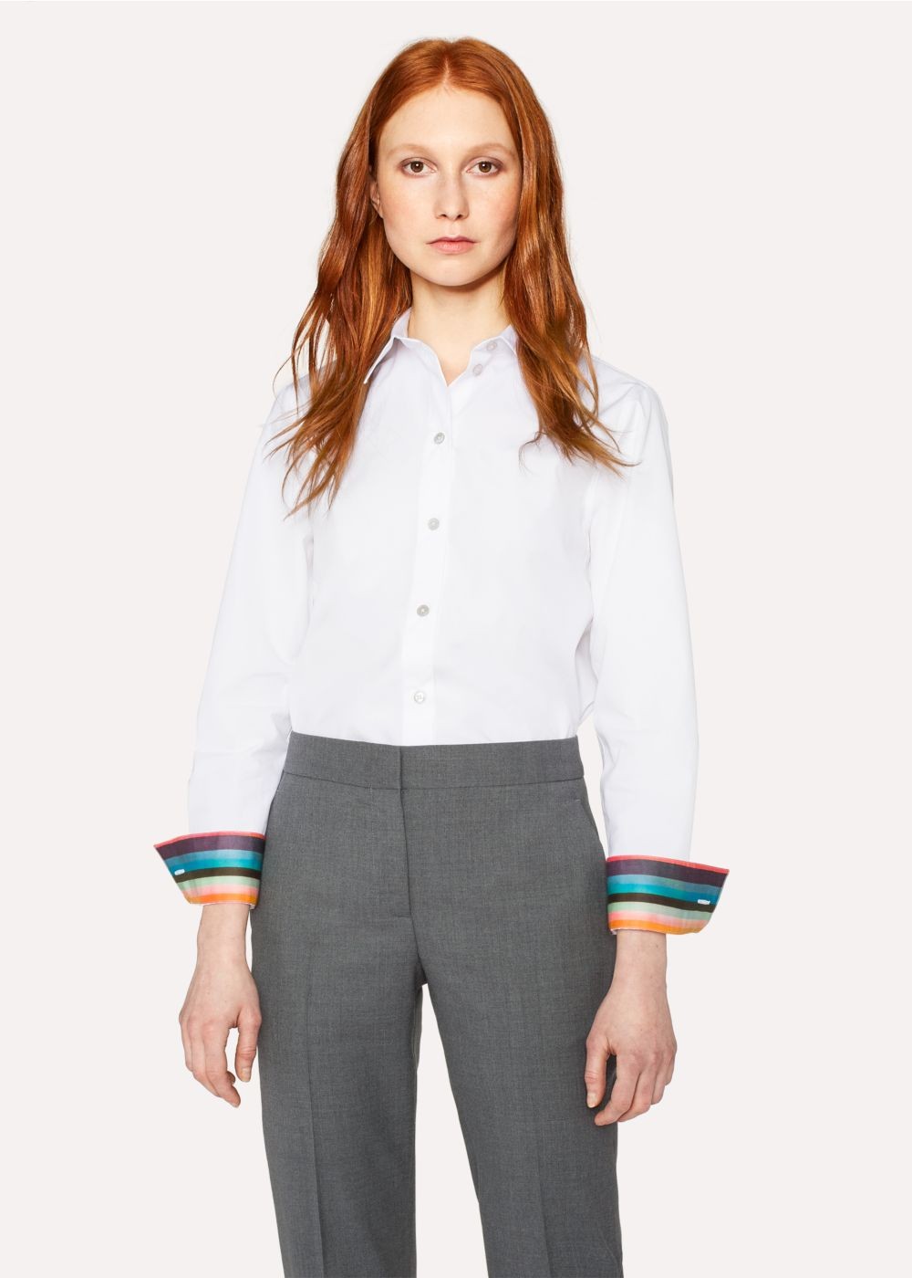 Paul Smith Womens's White Cotton-Twill Shirts With 'artist Stripe' Cuff Linings And Charm Button