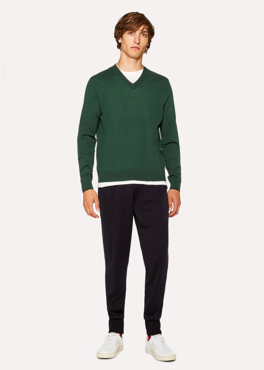 Paul Smith Men's Dark Green V-Neck Merino Wool Sweater