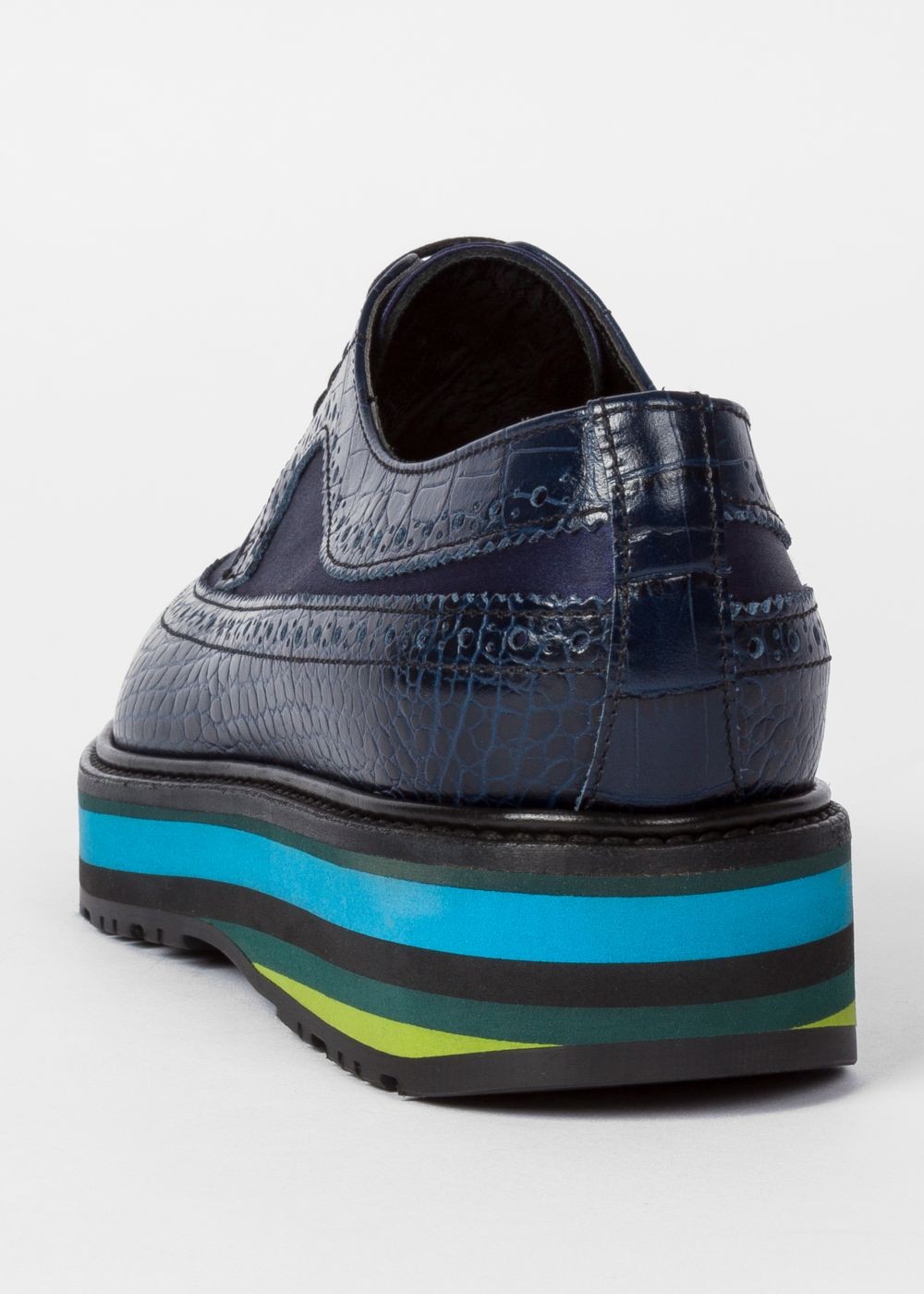 Paul Smith Women's Dark Navy Mock-Croc Leather 'grand' Brogues With Striped Soles Trainers