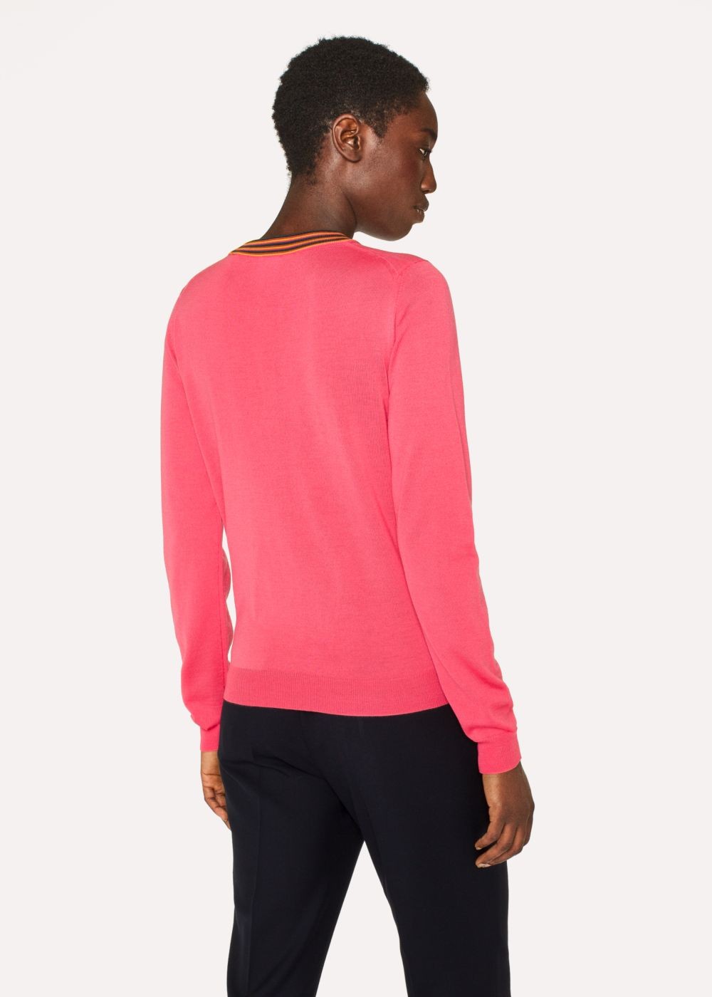 Paul Smith Women's Bright Pink Wool Sweater With 'artist Stripe' Collar