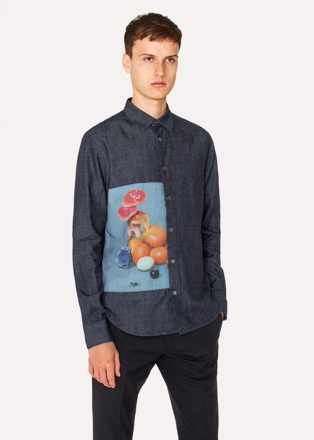 Paul Smith Mens's Slim-Fit Indigo Denim shirt With Photographic Print