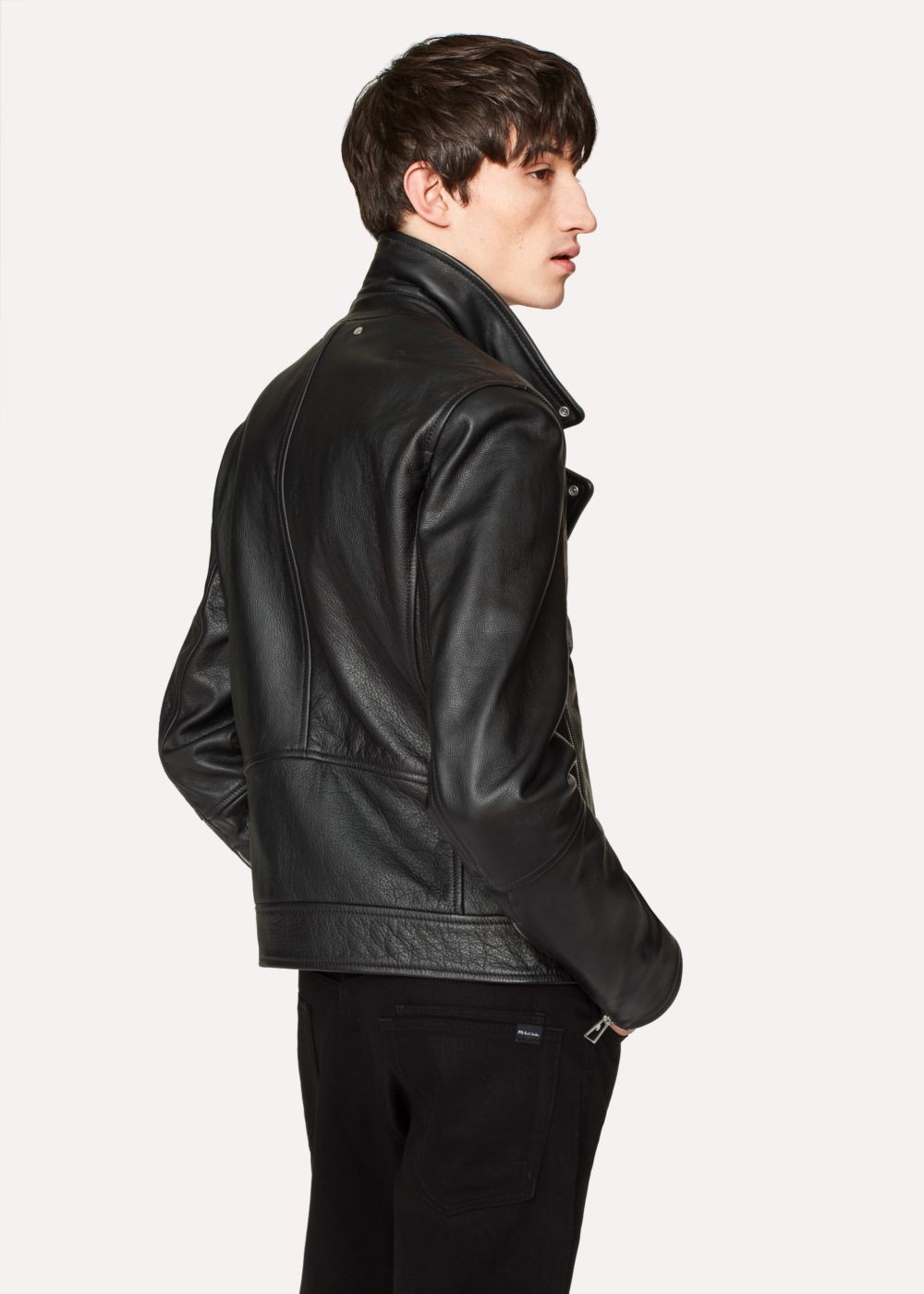 Paul Smith Men's Heavy Grained-Leather Asymmetric-Zip Biker Coats