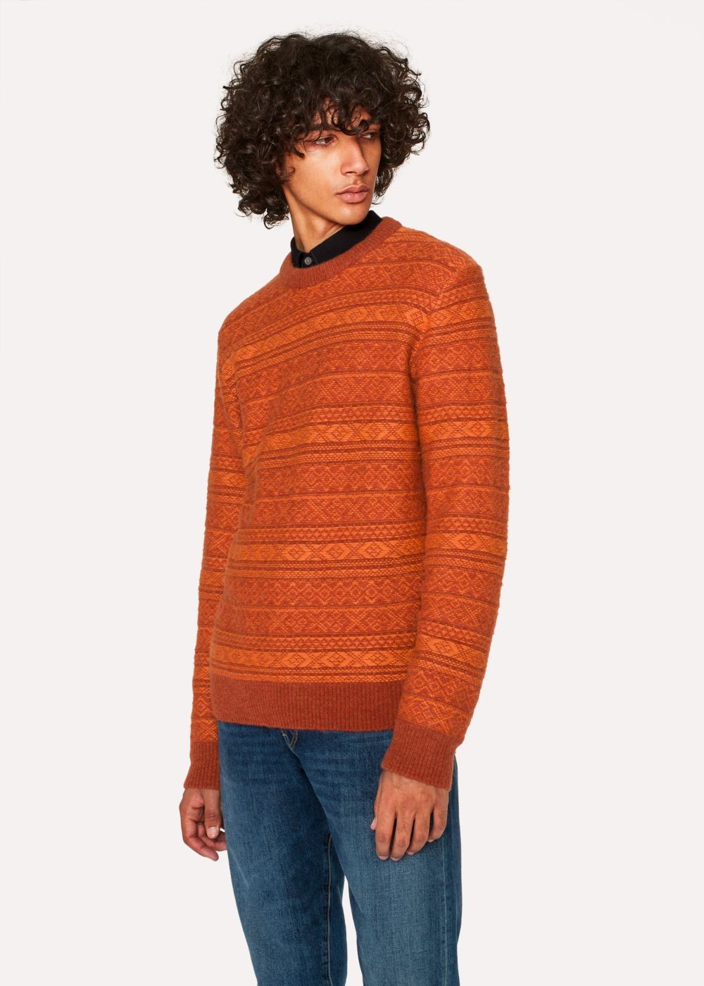 Paul Smith Men's Orange Fair Isle Wool-Blend Sweater