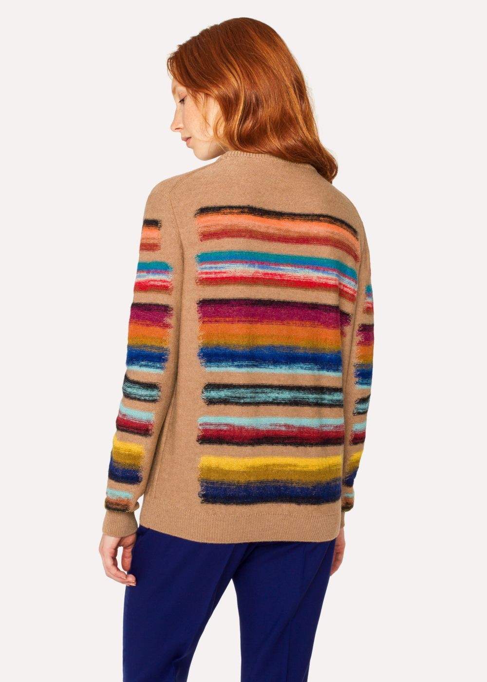 Paul Smith Women's Camel Wool-Blend Multi-Coloured Stripe Sweater