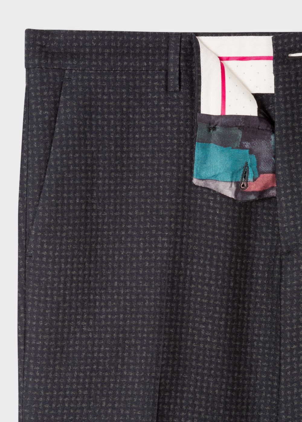 Paul Smith Men's Mid-Fit Dark Navy Textured-Check Wool-Blend Pants