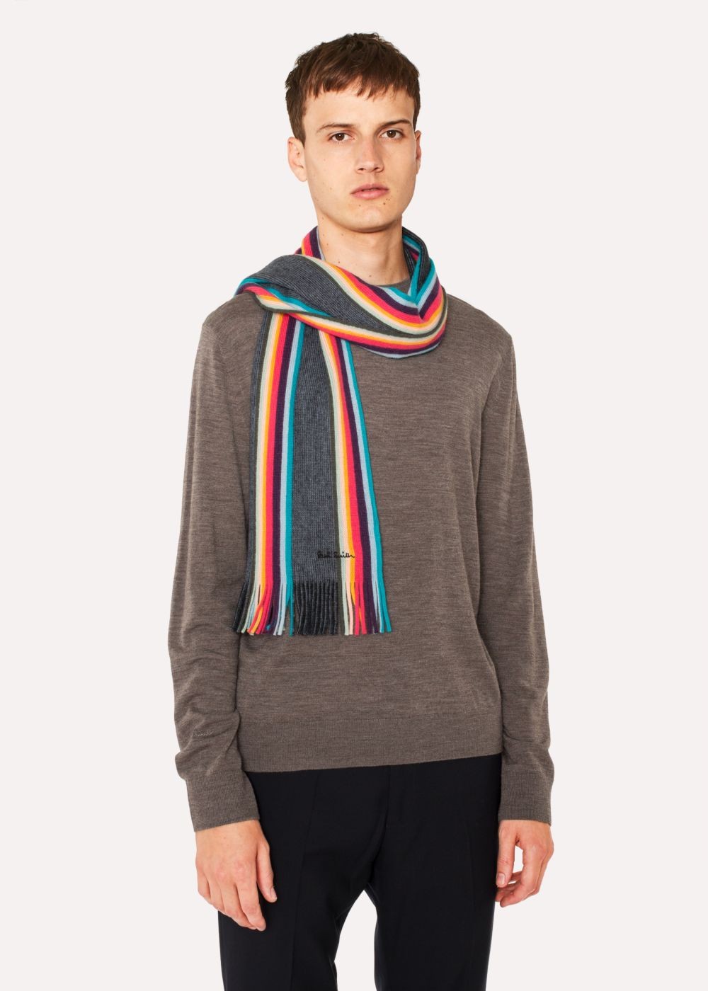 Paul Smith Men's Charcoal Grey 'artist Stripe' Band Merino Wool Scarf