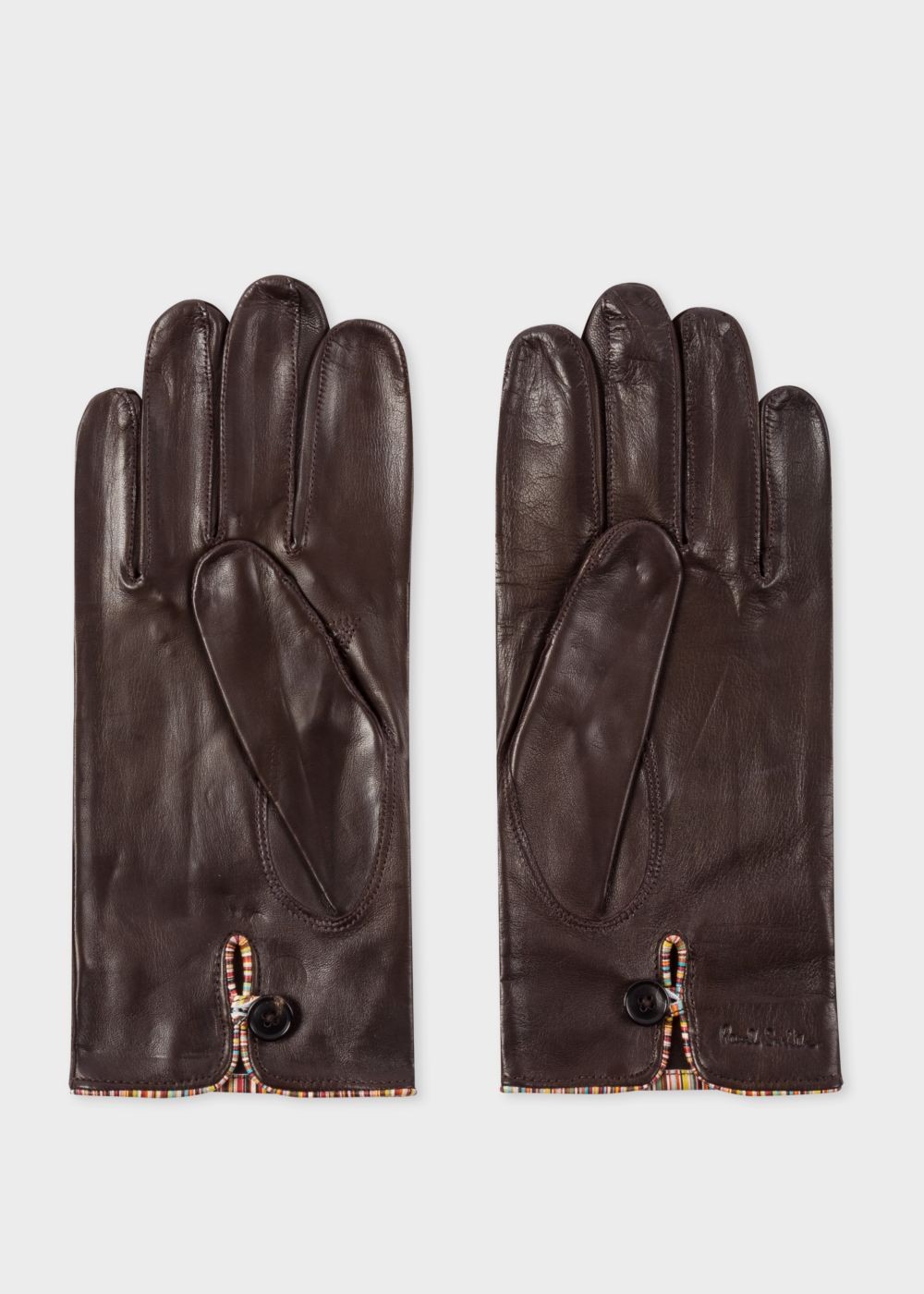 Paul Smith Men's Brown Leather Gloves With 'signature Stripe' Piping