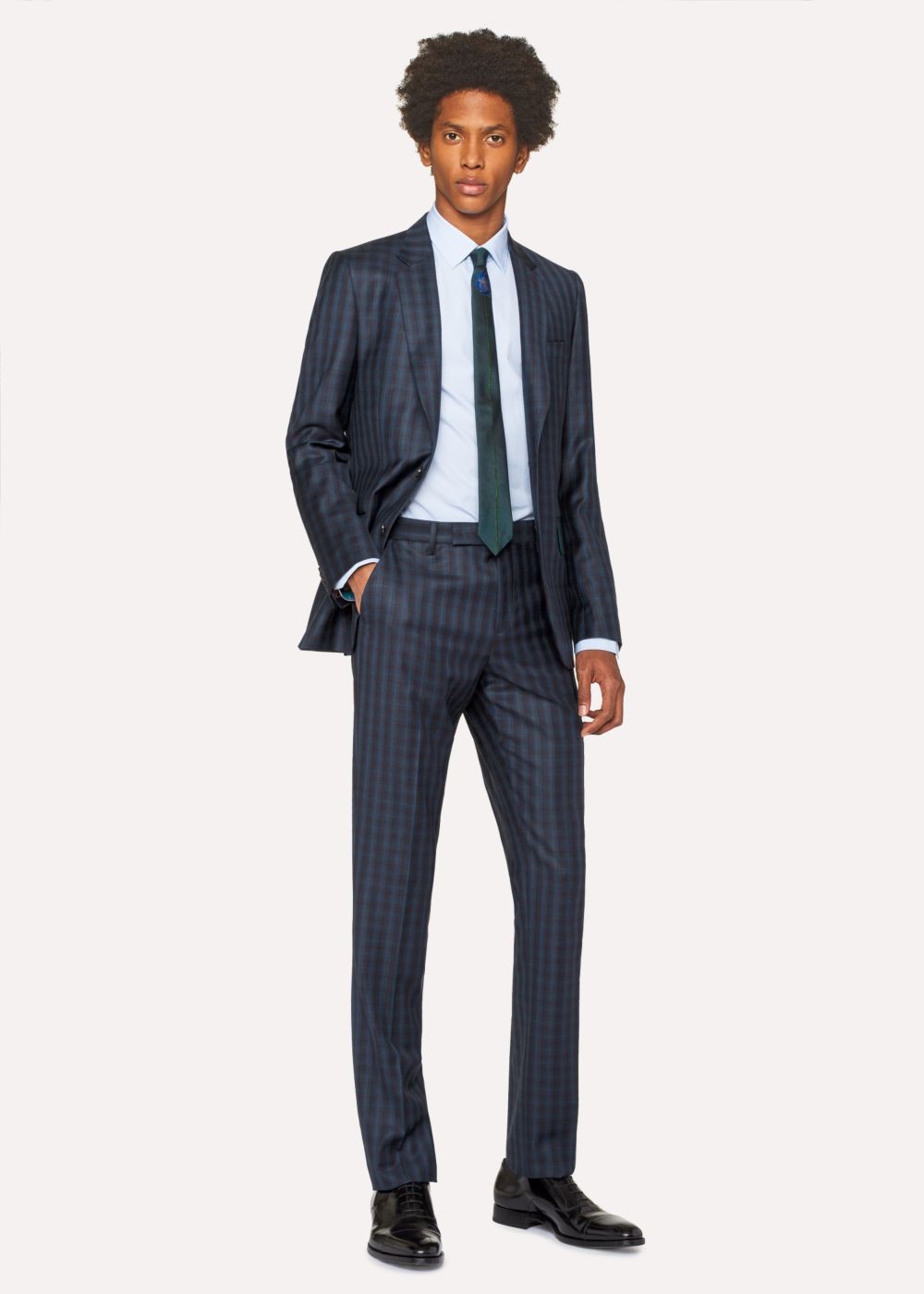 Paul Smith Mens's Slim-Fit Dark Green Check Wool Pants