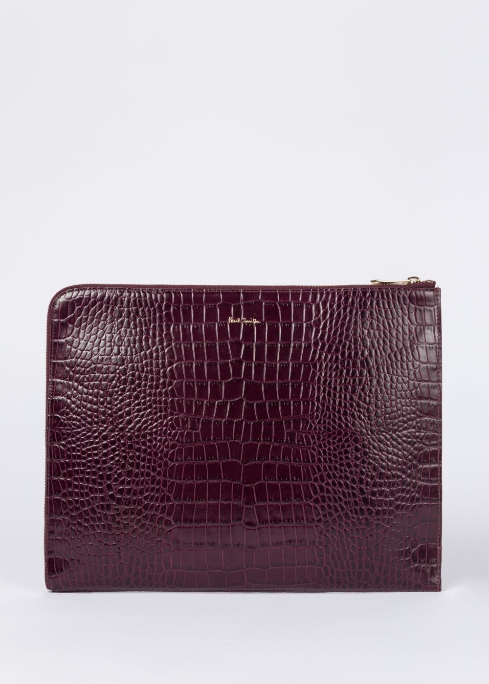 Paul Smith Men's Burgundy 'bright Stripe' Mock-Croc Leather Document Pouch Accessories