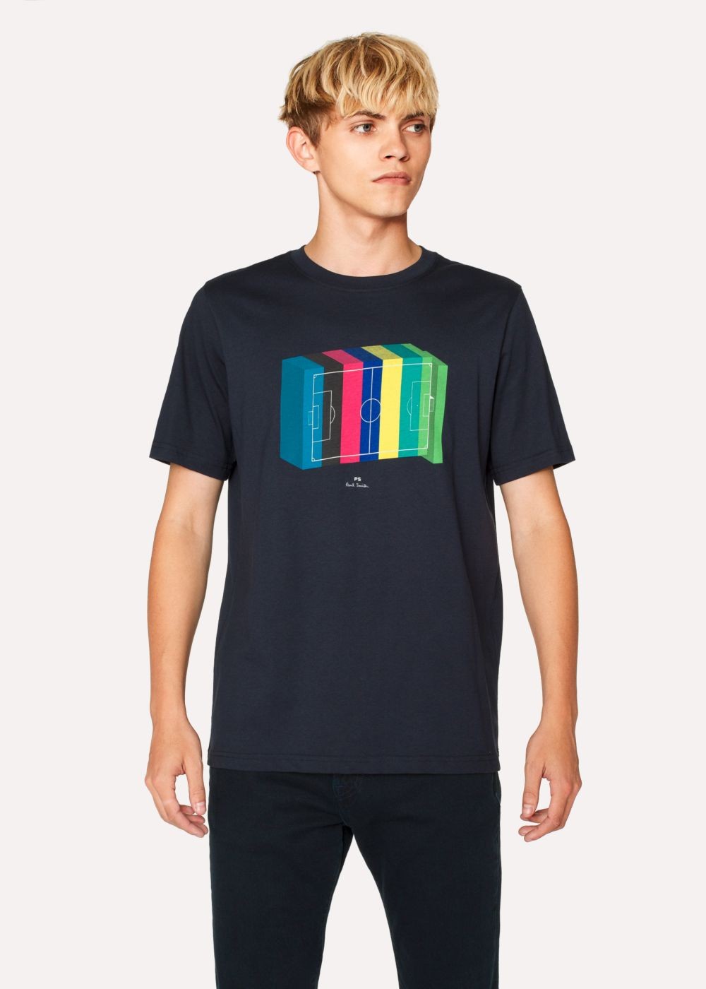 Paul Smith Mens's Navy '3D Football Pitch' Print Tee