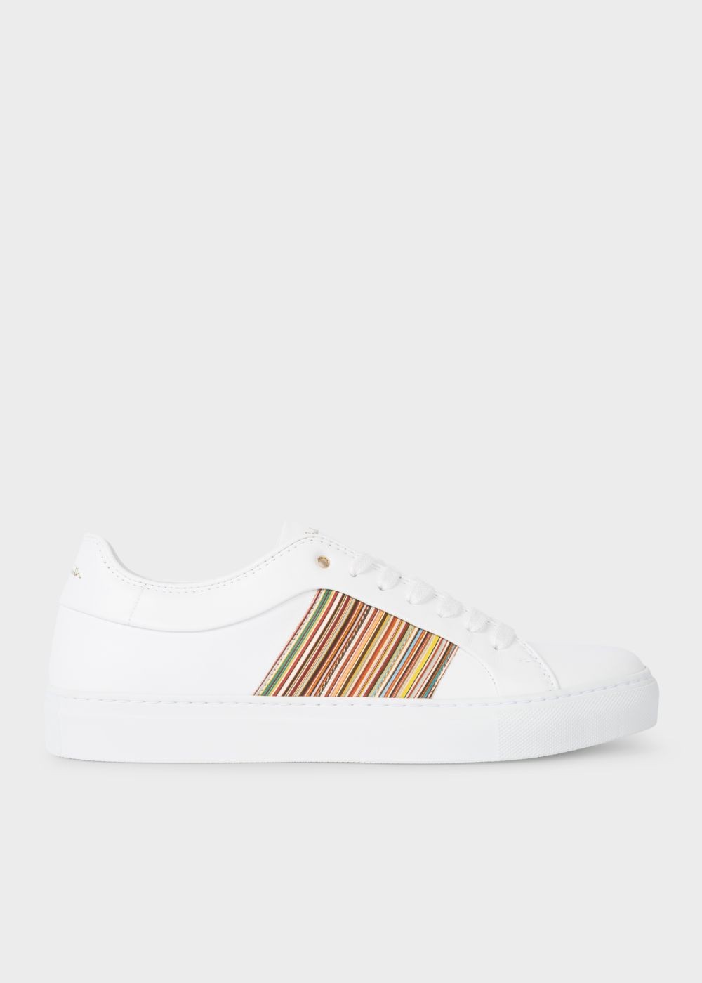 Paul Smith Mens's White Leather 'ivo' Sneakers With Signature Stripe Panels