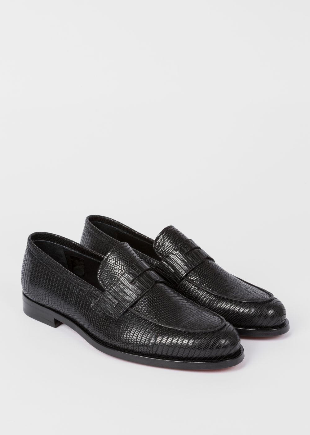 Paul Smith Mens's Black Lizard-Effect Leather 'wolf' Loafers Sneakers