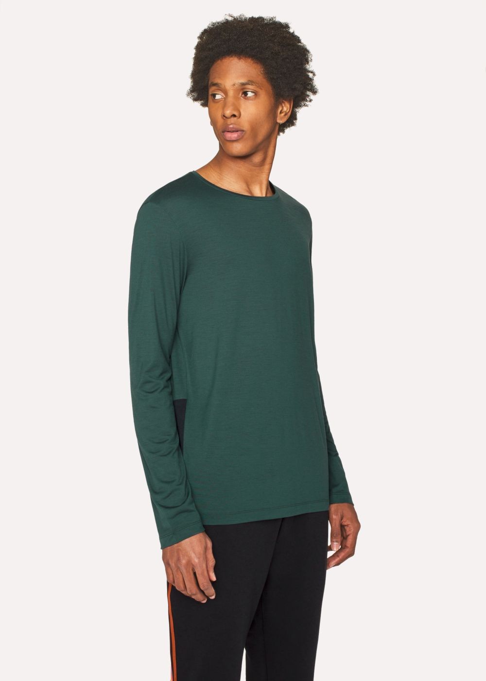 Paul Smith Men's Dark Green Long-Sleeve Tee With Contrast Panel