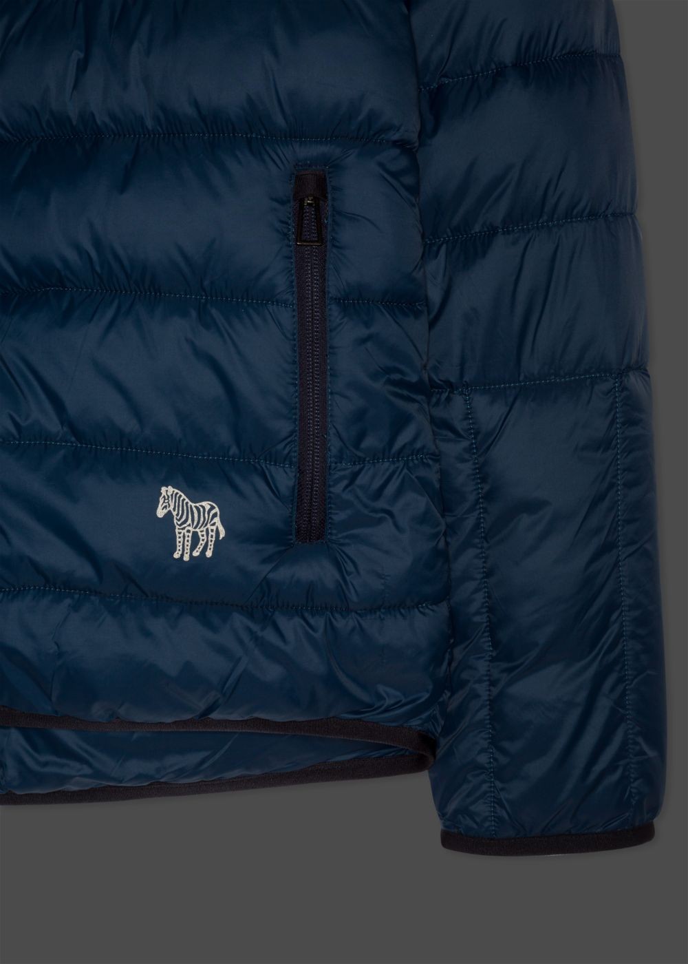 Paul Smith Men's Blue Quilted coat With Reflective Zebra Logo