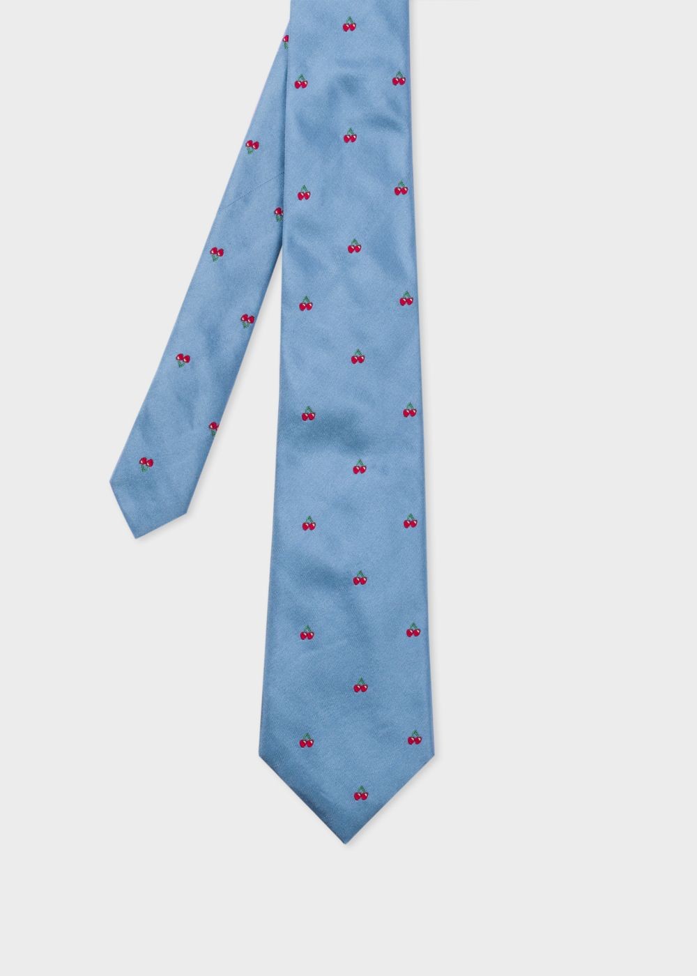 Paul Smith Men's Light Blue Embroidered Cherries Silk Tie
