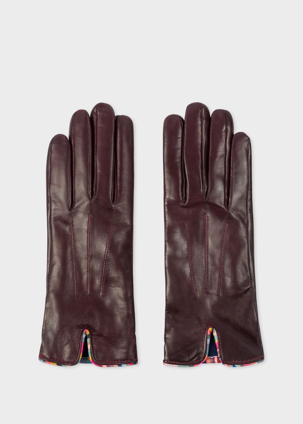 Paul Smith Women's Burgundy Leather Gloves With 'swirl' Piping