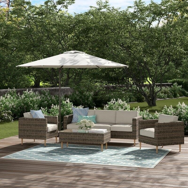 Cassidy Wicker/Rattan 5 Person Seating Group with Cushions