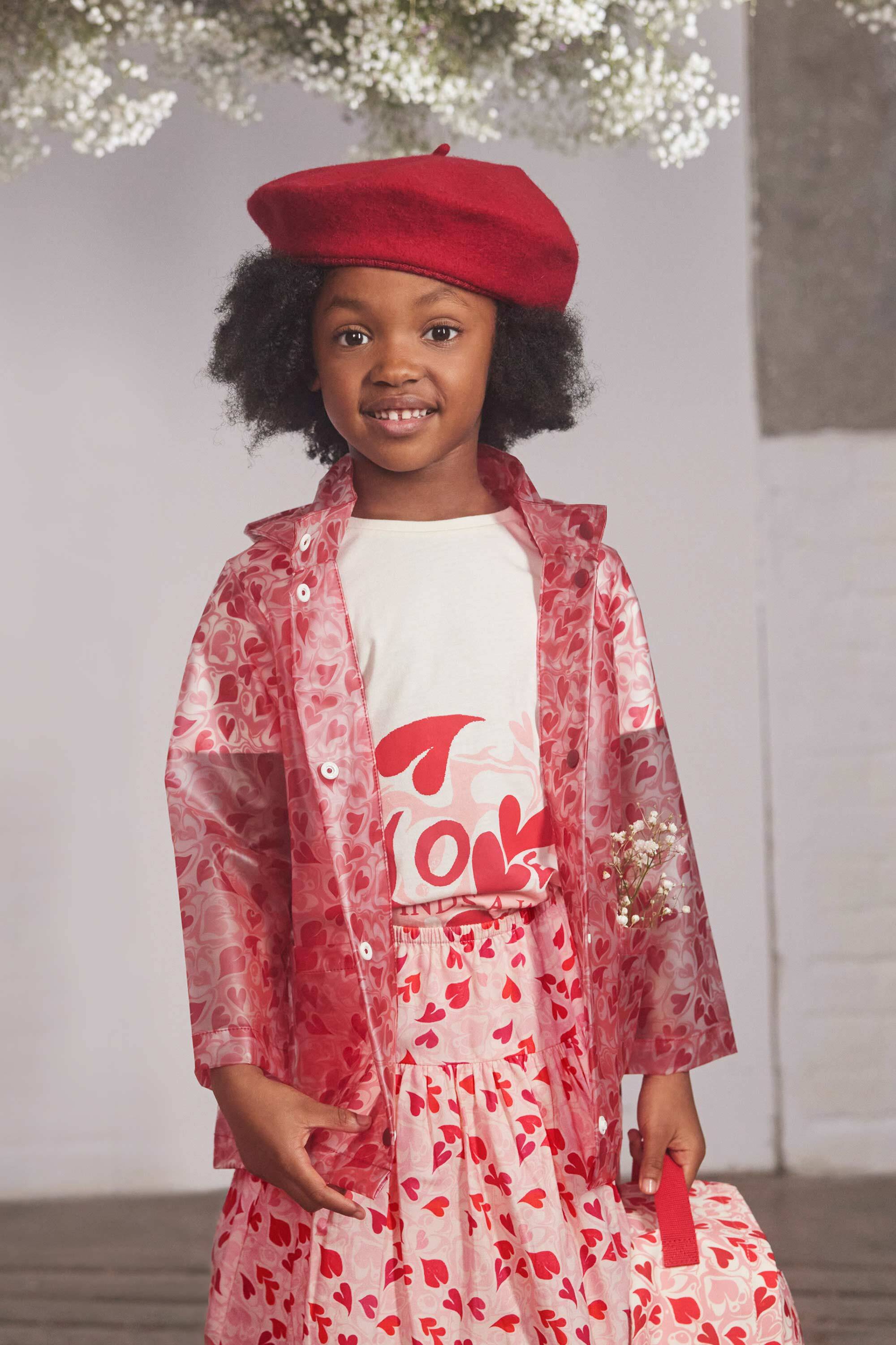 Marble Hearts Ditsy Printed Clear Rain Mac (1-10 Years Old)