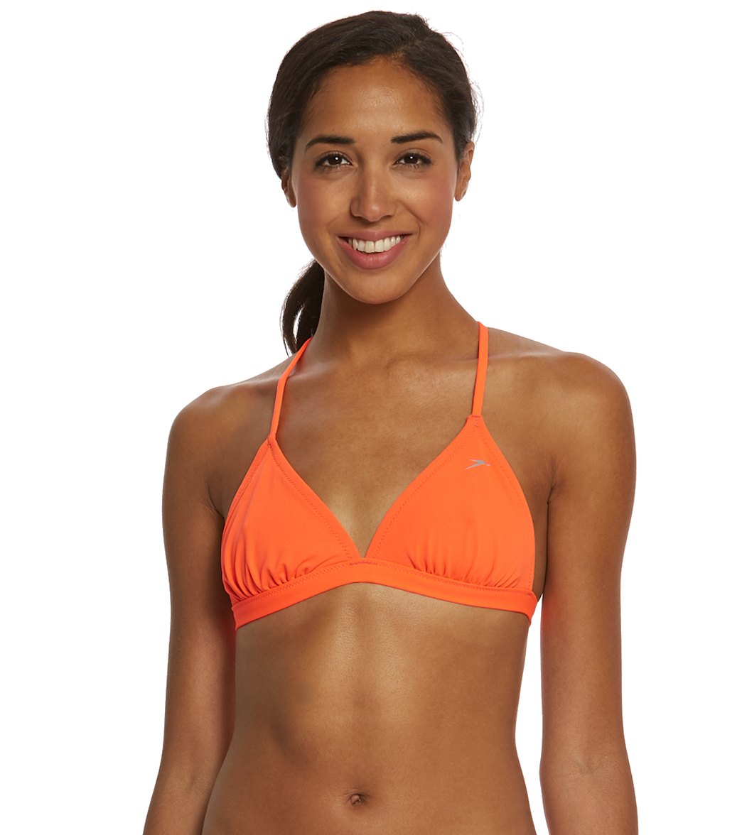 Speedo Turnz Solid Triangle Tie Back Top Orange Flame