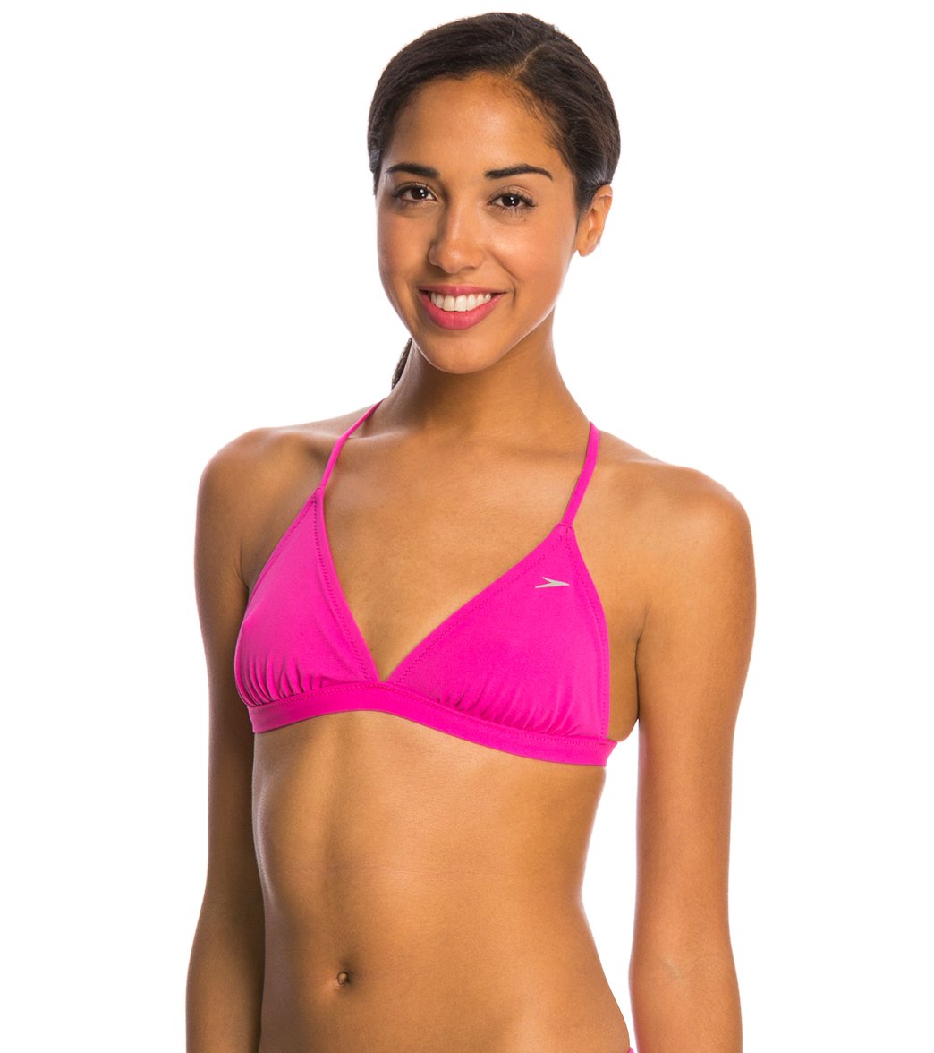 Speedo Turnz Solid Triangle Tie Back Top Blazing Pink